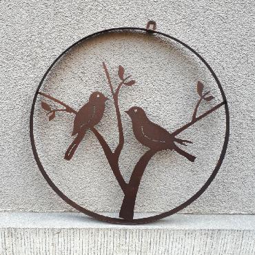 Cercle décoratif 2 oiseaux diamètre 35 cm à suspendre ou à poser en fer brun