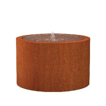 Table d'eau ou fontaine ronde en acier corten activé