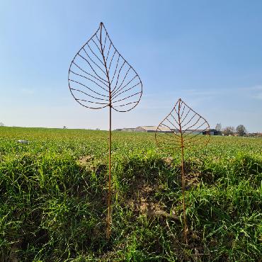 Grande et petite feuilles de peuplier H140cm à piquer en fer rouillé