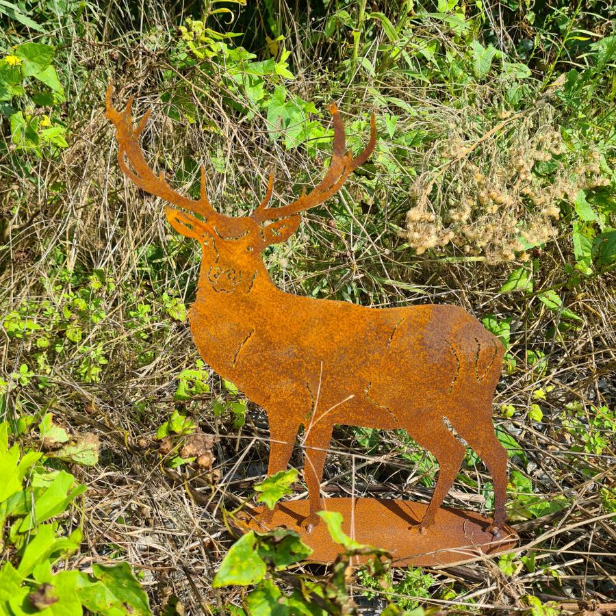 Cerf beaux bois H30.5cm à poser en fer rouillé