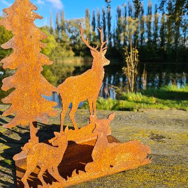 Photophore cerf biche faon H30cm à poser en fer rouillé